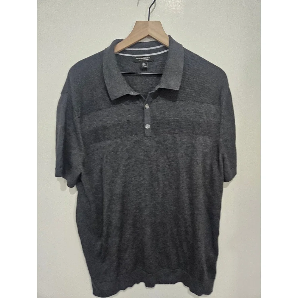 Banana Republic Mens XL Supima Cotton Knit Polo Shirt Charcoal Gray Short Sleeve